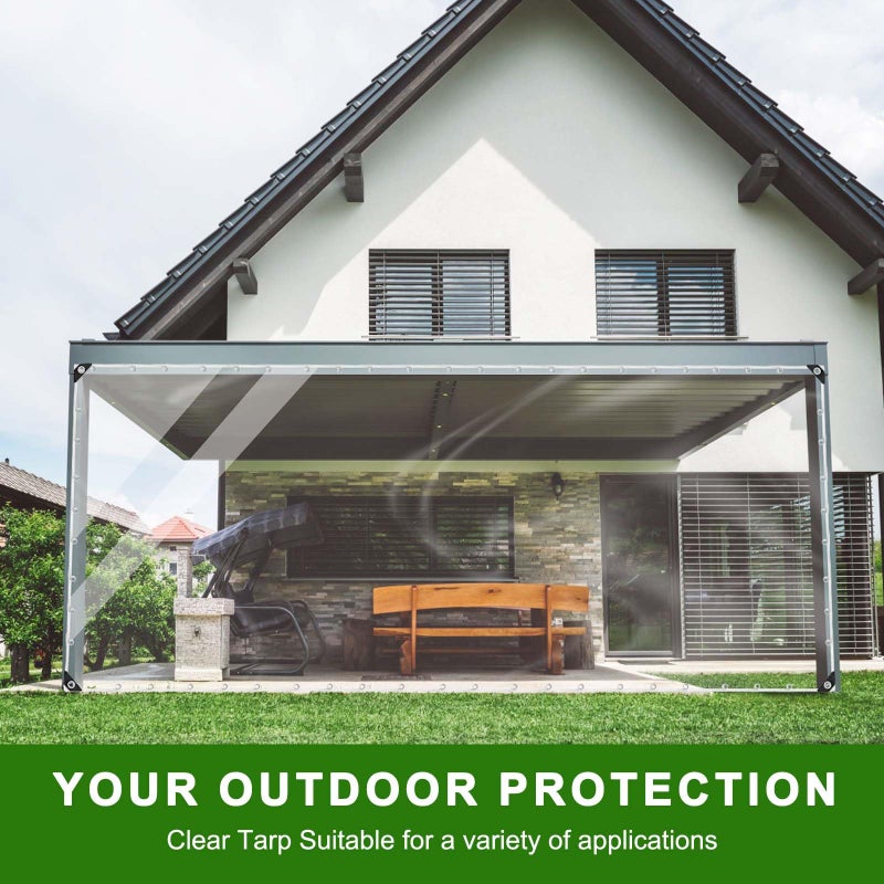 Sinessy 8x10ft Clear tarp  Clear Heavy Duty tarp 14Mil Thickened Transparent Tear Resistant Water Resistant PVC Vinyl Tarpaulin Enclosurewith Grommets and Reinforced Edges for Patio Porch  Outdoor - Image 5